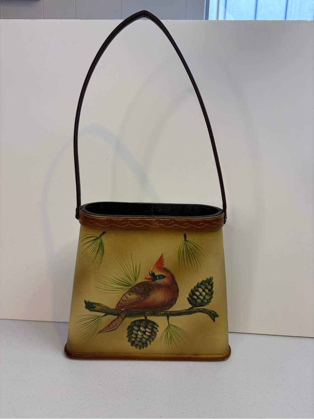 Vintage Dick Idol Cardinal Hand Painted Purse Handbag Folk Art Cottagecore Decor